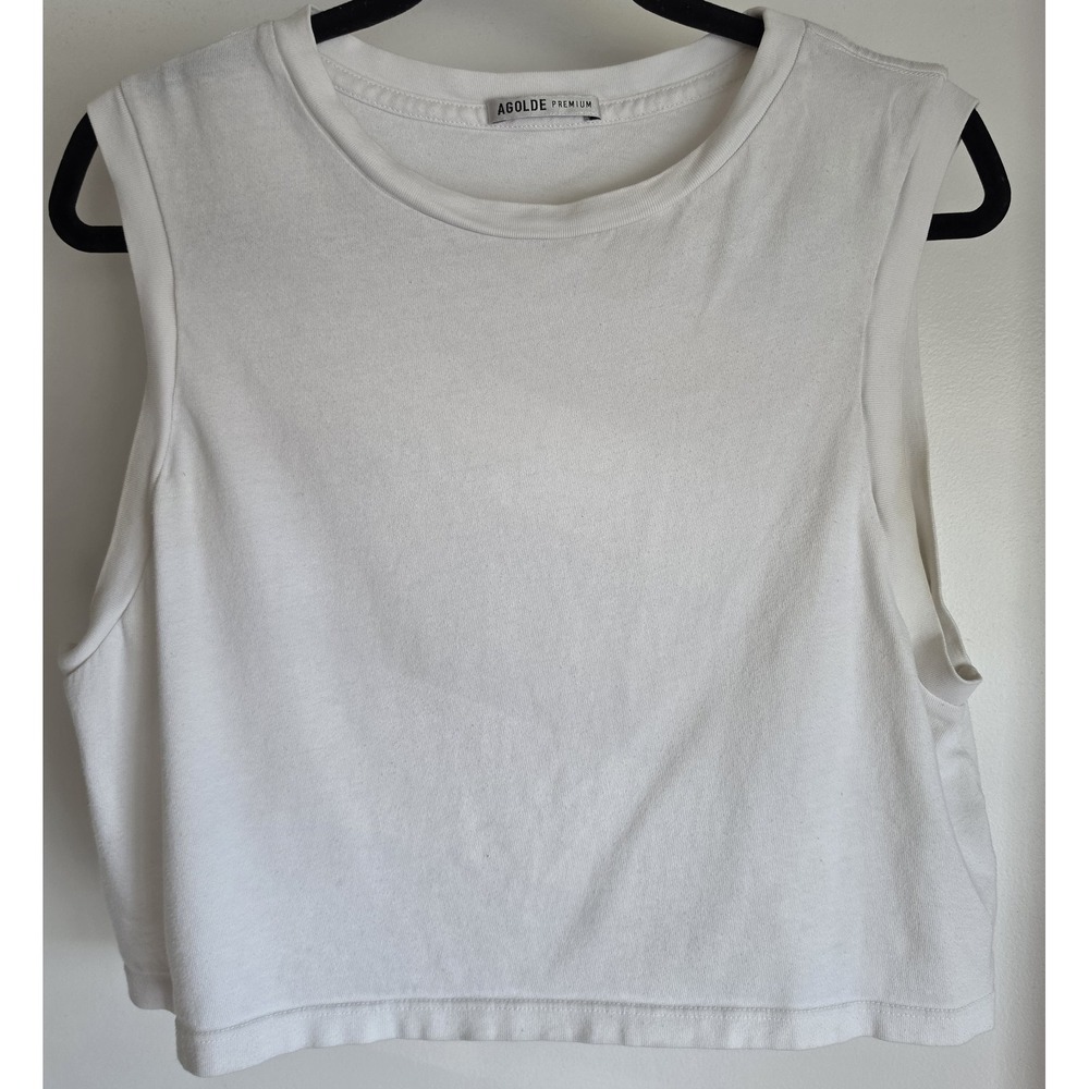 AGOLDE Cropped Muscle Tee Women's Sleeveless Top Size L White USA Made